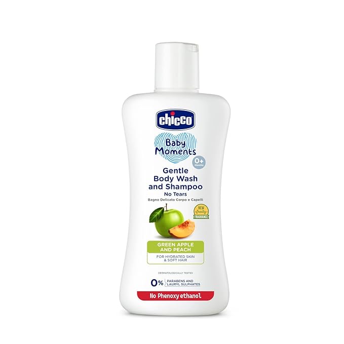 Chicco Baby Moments Gentle Bodywash & Shampoo with Green Apple & Peach, 500ml - Head-to-Toe