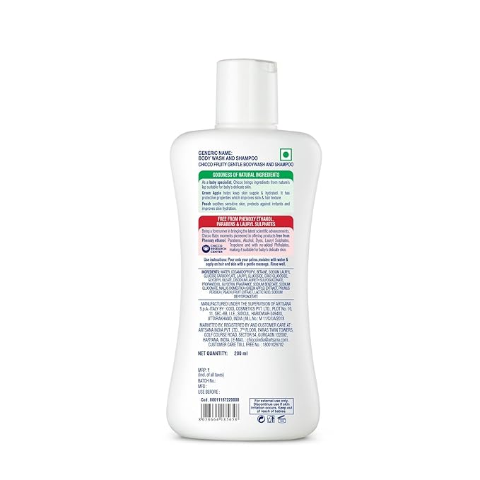 Chicco Baby Moments Gentle Bodywash & Shampoo with Green Apple & Peach, 500ml - Head-to-Toe