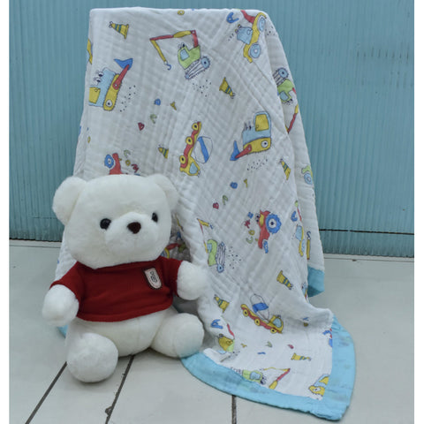 Muslin Baby Blanket – Construction Vehicle Print - Super Soft, Breathable & All Seasons Multipurpose Blanket for Newborn.