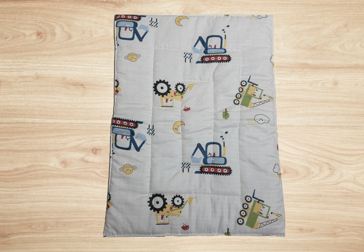 Baby Cotton Crush Muslin Godadi with Construction Vehicle Design Pattern