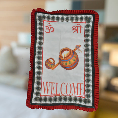 Maakhan Handi with Om - Shri Print Pattern Godadi for Chhathi Pujan with Welcome Text