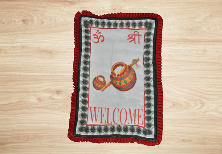Maakhan Handi with Om - Shri Print Pattern Godadi for Chhathi Pujan with Welcome Text