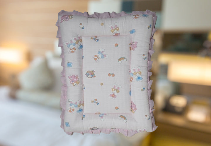 Baby Cotton Crush Muslin Godadi with Rabbit Print Design and Happy Text