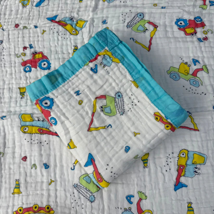 Muslin Baby Blanket – Construction Vehicle Print - Super Soft, Breathable & All Seasons Multipurpose Blanket for Newborn.