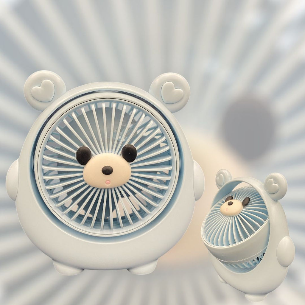 Desktop fan Bear themed USB rechargeable strong high airflow wind handheld fan mini portable convenient for Kids, Children & Students