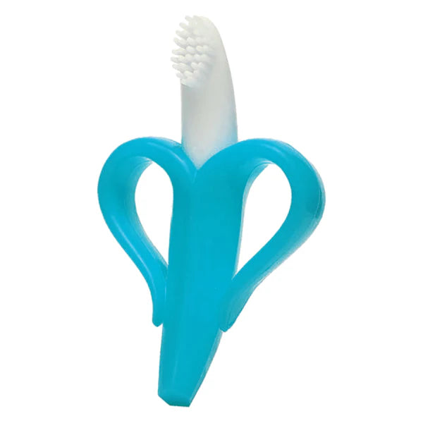 Hopop Banana Shaped Silicone Teether - Banana Teether with Soft Bristles - Easy to Hold and Chew