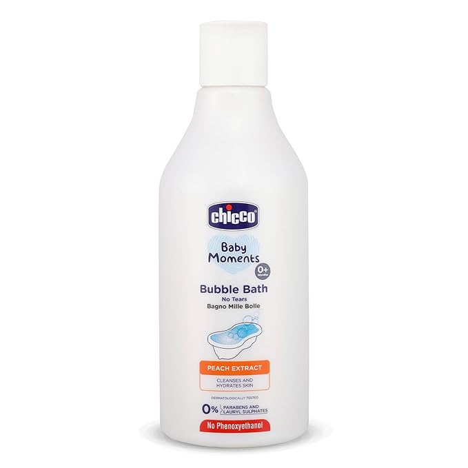Chicco Baby Moments Bubble Bath, 300ml with Peach extracts | No Tears Formula - Hydrated Skin - Dermatologically Tested - Parabens & Phenoxyethanol Free