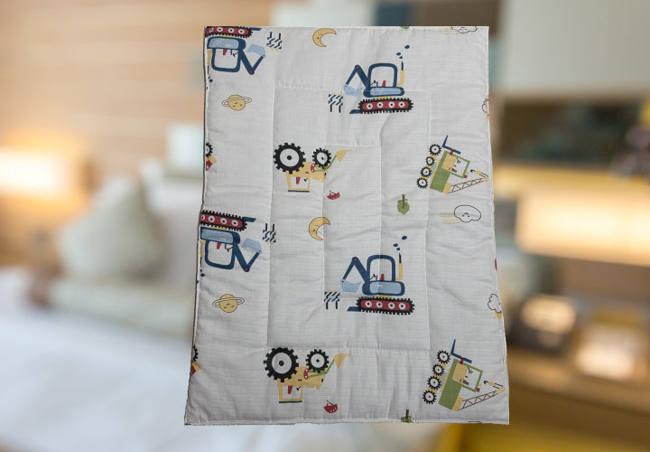 Baby Cotton Crush Muslin Godadi with Construction Vehicle Design Pattern