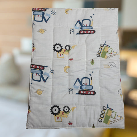 Baby Cotton Crush Muslin Godadi with Construction Vehicle Design Pattern