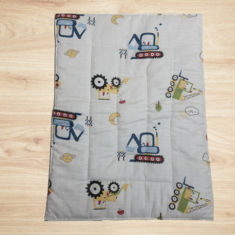 Baby Cotton Crush Muslin Godadi with Construction Vehicle Design Pattern