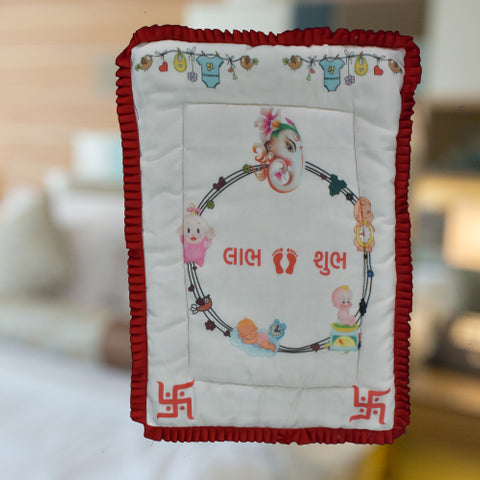 Lord Ganesha with Swastik Digital Print Pattern Godadi for Chhathi Pujan with Shubh - Labh Text