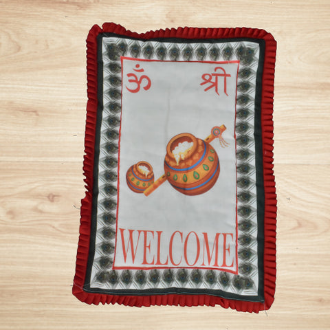 Maakhan Handi with Om - Shri Print Pattern Godadi for Chhathi Pujan with Welcome Text