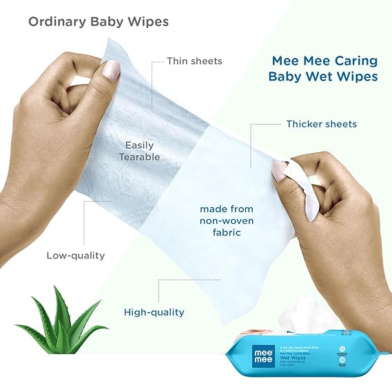 Mee Mee Soft Gentle Baby Wet Wipes (72 Wipes) Pack of 1 - Infused with Aloe Vera and Vitamin E - Paraben Free.
