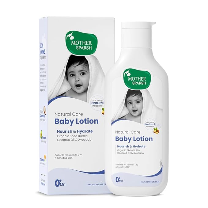 Mother Sparsh Natural Care Baby Body Lotion-200ml - With Organic Shea Butter, Coconut Oil & Avocado -  For All Skin Types