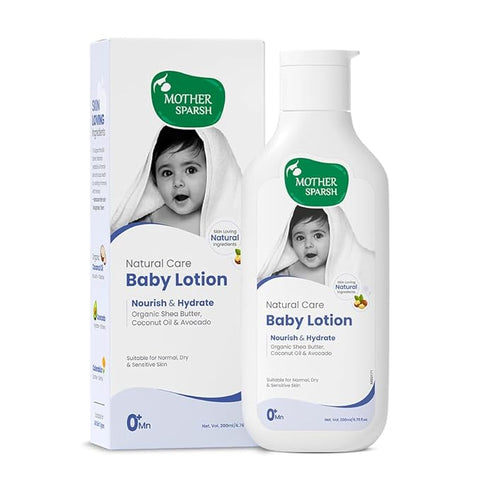 Mother Sparsh Natural Care Baby Body Lotion-200ml - With Organic Shea Butter, Coconut Oil & Avocado -  For All Skin Types