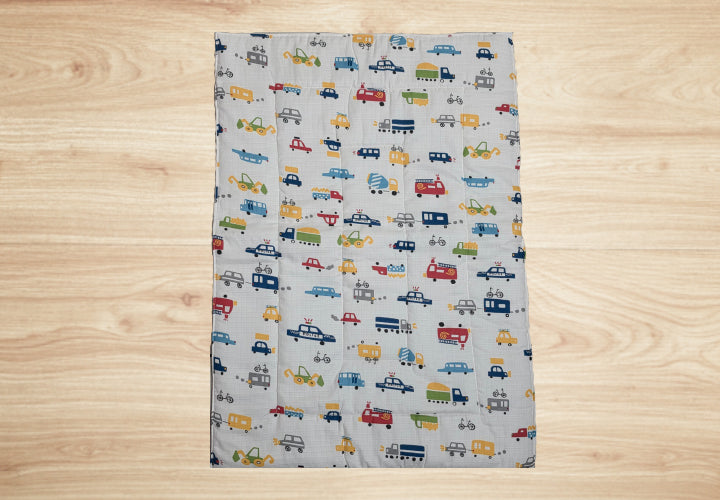 Baby Cotton Crush Muslin Godadi with Vehicle Print Design in Multicolor