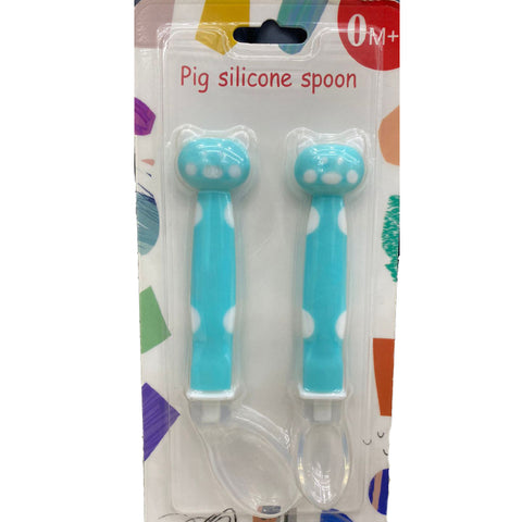 Baby Silicon Self Feeding Spoon Set, Soft Silicone Tip, BPA Free, 2 Pcs