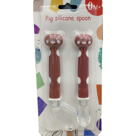 Baby Silicon Self Feeding Spoon Set, Soft Silicone Tip, BPA Free, 2 Pcs