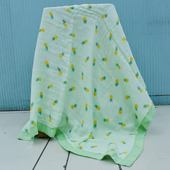 Muslin Baby Blanket - Pineapple Print with 6 Layers - Super Soft, Breathable & All Seasons Multipurpose Blanket for Newborn.