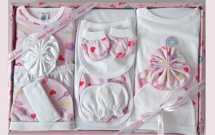 Magic Train New Born Baby Gift Set ( 14 Pcs ) - Pink & White