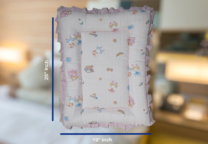 Baby Cotton Crush Muslin Godadi with Rabbit Print Design and Happy Text