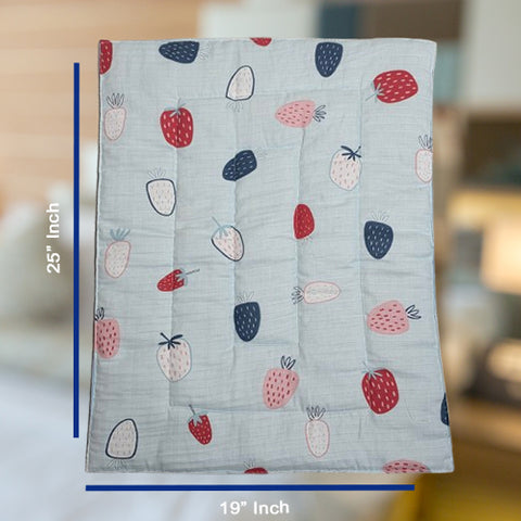 Baby Cotton Crush Muslin Godadi with Strawberry Print Design in Blue ,White & Red Color.