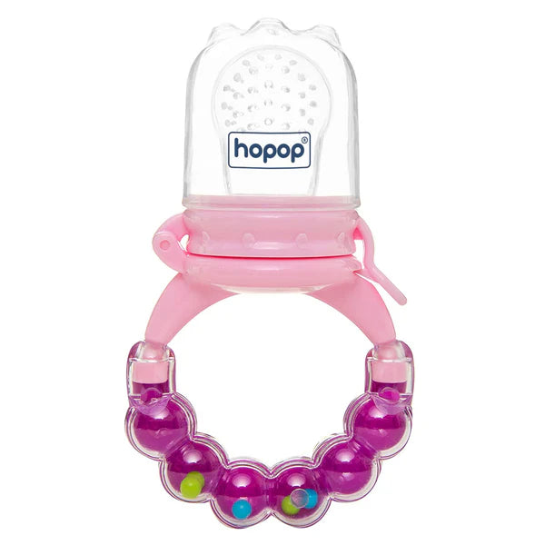 Hopop Silicone Baby Fruit Feeder with Rattle Handle – Teether & Fruit Food Nibbler