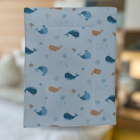 Baby Cotton Crush Muslin Godadi with Whale Print Design in Blue & Orange Color