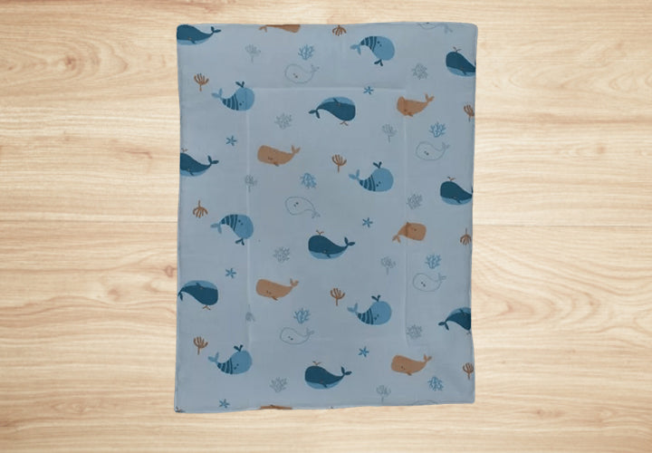Baby Cotton Crush Muslin Godadi with Whale Print Design in Blue & Orange Color